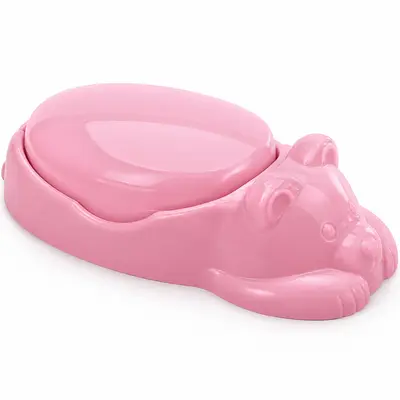 SABONETEIRA DE PIA DE PLASTICO ADOLETA BEBE URSO ROSA COM TAMPA 18X5CM