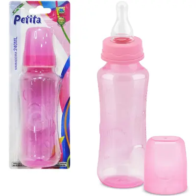 MAMADEIRA COM BICO DE SILICONE COLOR ROSA 240ML