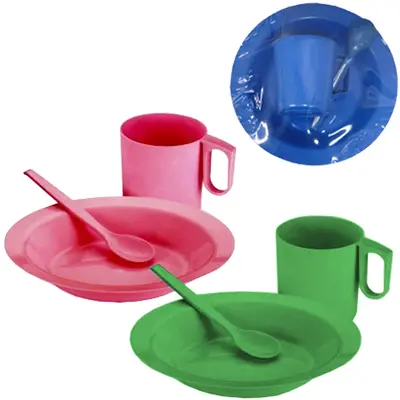KIT ALIMENTACAO / PAPINHA PRATO + CANECA 300ML E COLHER DE PLASTICO COLORS