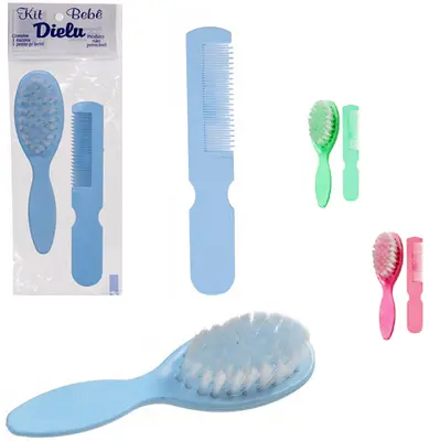 PENTE + ESCOVA DE CABELO BEBE CARICIA COLORS 14,5CM NA SOLAPA