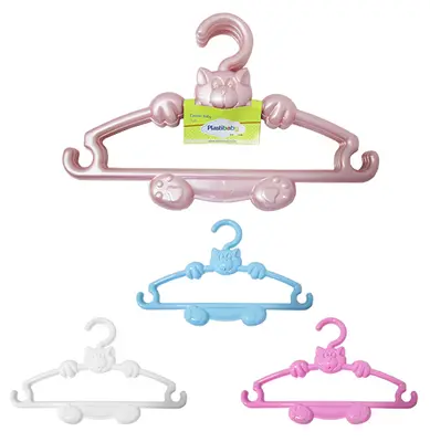 CABIDE ROUPA INFANTIL DE PLASTICO GATINHO COLORS COM 3 PECAS 30X19CM 7MM