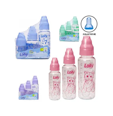 MAMADEIRA DECORADA TIP COLORS COM BICO REDONDO COM 3 PECAS 80/150/240ML