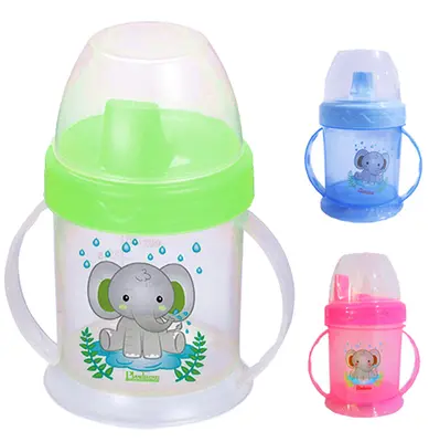 COPO BABY COM TAMPA + BICO E ALCA DE PLASTICO CHUQUINHA KIDS ELEFANTE GRADUADO COLORS 250ML