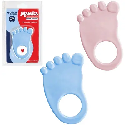 MORDEDOR BABY PEZINHO DE PVC AZUL / ROSA 10,5X7CM NA CARTELA