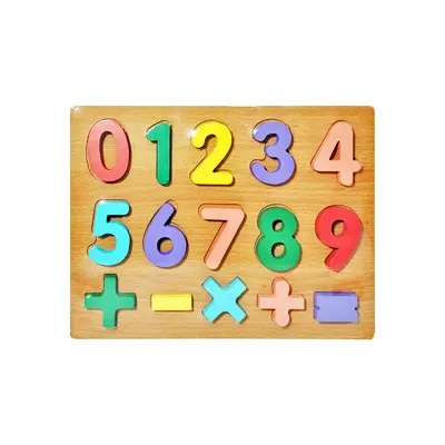 TABULEIRO DIDATICO NUMEROS E SINAIS DE MADEIRA COM 15 PECAS 30X23CM