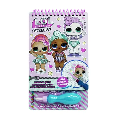LIVRO AQUABOOK LOL SURPRISE + CANETA PARA COLORIR COM AGUA 4 PAGINAS 23X14CM