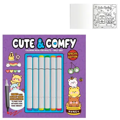 LIVRO CUTE & COMFY COLORING BOOK FOR ADULTS - BOLD EASY PARA COLORIR COM 6 CANETAS DUPLA 65 PAGINAS 23X23CM