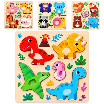 TABULEIRO DIDATICO EDUCATIVO DE ENCAIXE BICHINHOS DE MADEIRA COM 6 PECAS 18X18CM