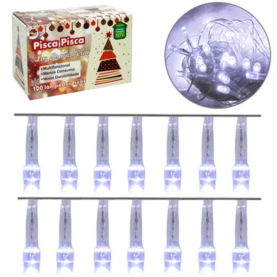 LUZ DECORATIVA 100 LEDS FIXA BRANCO FRIO DE NATAL 127V 9M