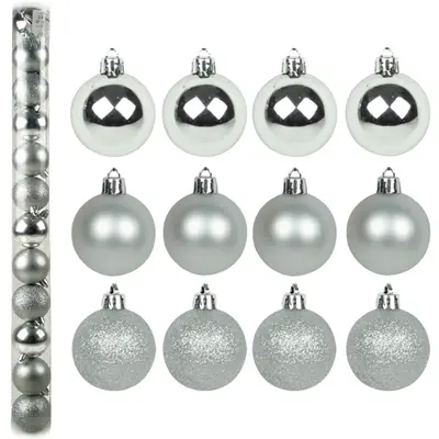 BOLA DE NATAL 5CM DE Ø PRATA MISTA FOSCA / LISA / GLITTER COM 12 PECAS NO TUBO