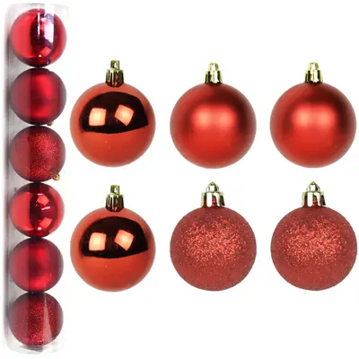 BOLA DE NATAL 7CM DE Ø VERMELHA MISTA FOSCA / LISA / GLITTER COM 6 PECAS NO TUBO