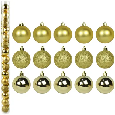 BOLA DE NATAL 3CM DE Ø DOURADA MISTA FOSCA / LISA / GLITTER COM 15 PECAS NO TUBO