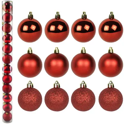 BOLA DE NATAL 5CM DE Ø VERMELHA MISTA FOSCA / LISA / GLITTER COM 12 PECAS NO TUBO