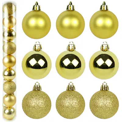 BOLA DE NATAL 6CM DE Ø DOURADA MISTA FOSCA / LISA / GLITTER COM 9 PECAS NO TUBO