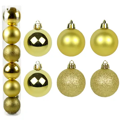 BOLA DE NATAL 7CM DE Ø DOURADA MISTA FOSCA / LISA / GLITTER COM 6 PECAS NO TUBO