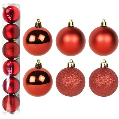 BOLA DE NATAL 8CM DE Ø VERMELHA MISTA FOSCA / LISA / GLITTER COM 6 PECAS NO TUBO