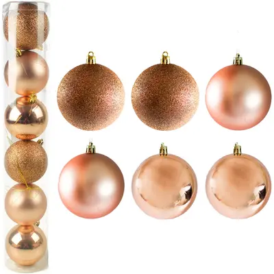 BOLA DE NATAL 8CM DE Ø CHAMPANHE MISTA FOSCA / LISA / GLITTER COM 6 PECAS NO TUBO