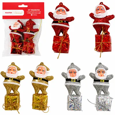 PENDENTE PAPAI NOEL COM PRESENTE DE NATAL COLORS 4 PECAS NA SOLAPA