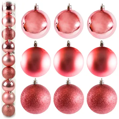 BOLA DE NATAL 6CM DE Ø ROSE MISTA FOSCA / LISA / GLITTER COM 9 PECAS NO TUBO