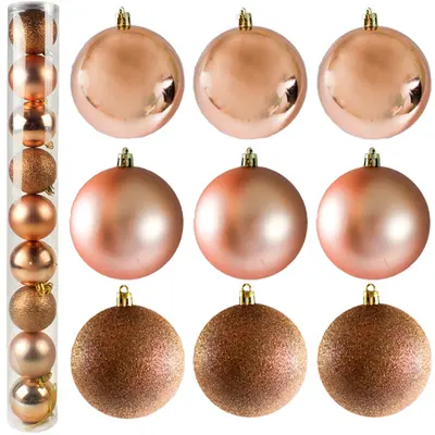 BOLA DE NATAL 6CM DE Ø CHAMPANHE MISTA FOSCA / LISA / GLITTER COM 9 PECAS NO TUBO