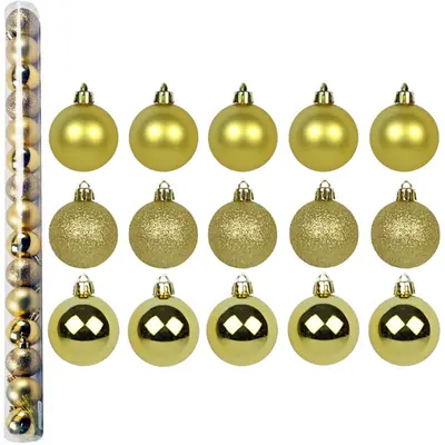 BOLA DE NATAL 4CM DE Ø DOURADA MISTA FOSCA / LISA / GLITTER COM 15 PECAS NO TUBO
