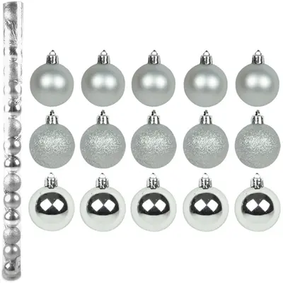 BOLA DE NATAL 4CM DE Ø PRATA MISTA FOSCA / LISA / GLITTER COM 15 PECAS NO TUBO