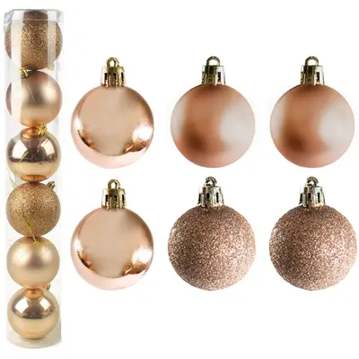 BOLA DE NATAL 7CM DE Ø CHAMPANHE MISTA FOSCA / LISA / GLITTER COM 6 PECAS