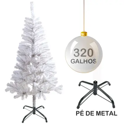 ARVORE DE NATAL 1,80M BRANCA COM 320 GALHOS E PE DE METAL