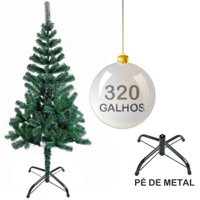 ARVORE DE NATAL 1,80M VERDE COM 320 GALHOS E PE DE METAL