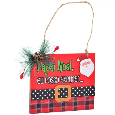 ENFEITE PLACA DE MADEIRA CINTO FRASES PARA PENDURAR DE NATAL 11X9CM