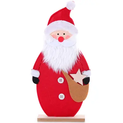 ENFEITE DE MESA DE FELTRO PAPAI NOEL COM BASE MADEIRA DE NATAL 40,5X20,5CM