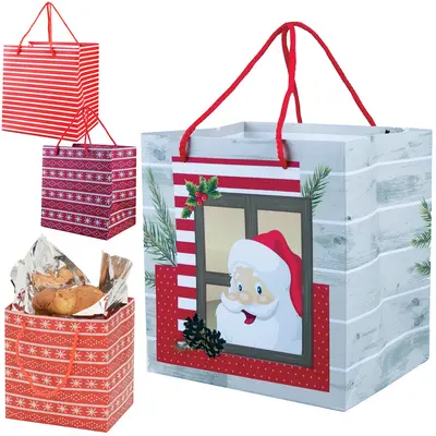 BOLSA SACOLA DE PAPEL PARA PANETONE DE NATAL 20X19X15CM