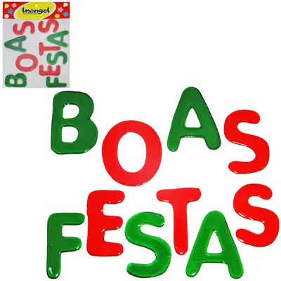 GEL DECORATIVO AUTOADESIVO GRANDE BOAS FESTAS DE NATAL COM 10 PECAS