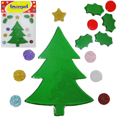 GEL DECORATIVO AUTOADESIVO MEDIO ARVORE NATAL COM 14 PECAS
