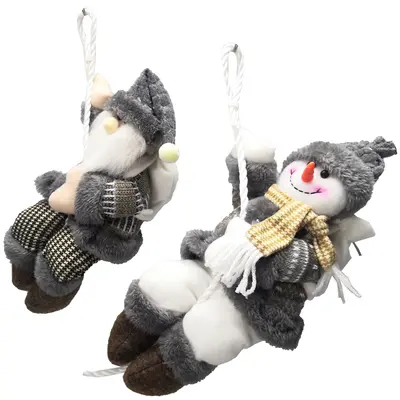 ENFEITE PENDURAR PAPAI NOEL / BONECO DE NEVE RAPEL LISTRAS CINZA DE NATAL 30CM