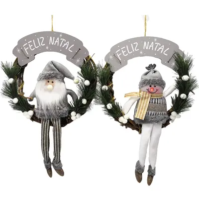 GUIRLANDA SISAL PLACA FELIZ NATAL PAPAI NOEL / BONECO NEVE XADREZ/CZ 40X26CM