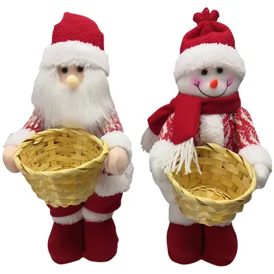 ENFEITE PAPAI NOEL / BONECO DE NEVE EM PE COM CESTA DE PALHA REDONDO DE NATAL VM 35CM