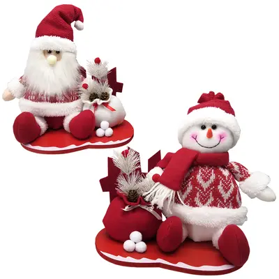 ENFEITE PAPAI NOEL / BONECO DE NEVE COM CERCA + SACO DE PRESENTES DE NATAL 28X25CM