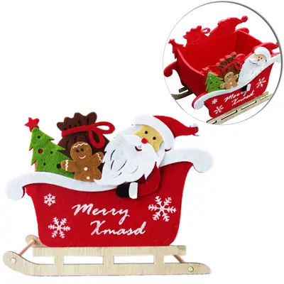 ENFEITE PAPAI NOEL COM PRESENTES NO TRENO DE FELTRO DE NATAL 15,5X12X8,5CM