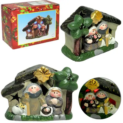 PRESEPIO DE PORCELANA CASINHA COM LUZ 9,5X7X4,5CM