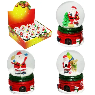CUPULA DE VIDRO COM PAPAI NOEL LACO E CHALE DE RESINA DE NATAL 7X4CM