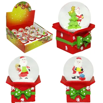 CUPULA DE VIDRO COM PAPAI NOEL CAIXA DE PRESENTE DE RESINA DE NATAL 6,5X3,5CM
