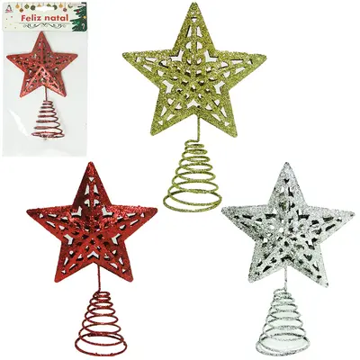 PONTEIRA ESTRELA METAL VAZADA GLITTER COLORS 15X10CM