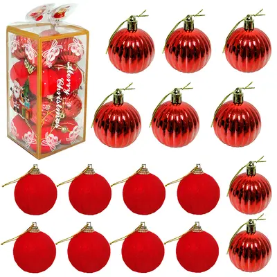 BOLA DE NATAL 5CM DE Ø VERMELHA MISTA LISA / CAMURCA COM 16 PECAS NA CAIXA DE PVC