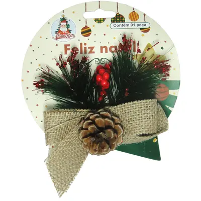 PICK NATALINO AZEVINHO COM LACO RAFIA 12X9CM