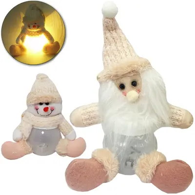 PAPAI NOEL / BONECO DE NEVE ROSA PLASTICO DE NATAL COM LUZ A BATERIA 22X18CM