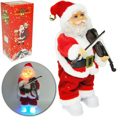 PAPAI NOEL MUSICAL COM MOVIMENTO DE NATAL + VIOLINO E LUZ A PILHA 37CM