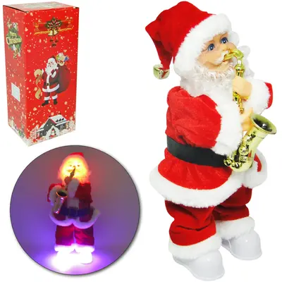 PAPAI NOEL MUSICAL COM MOVIMENTO DE NATAL + SAXOFONE E LUZ A PILHA 36,5CM