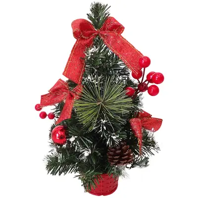 MINI ARVORE DE NATAL COM BOLAS + PINHAS E LACOS VERMELHO 30CM