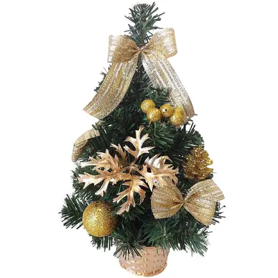 MINI ARVORE DE NATAL COM BOLAS + PINHAS E LACOS DOURADO 30CM